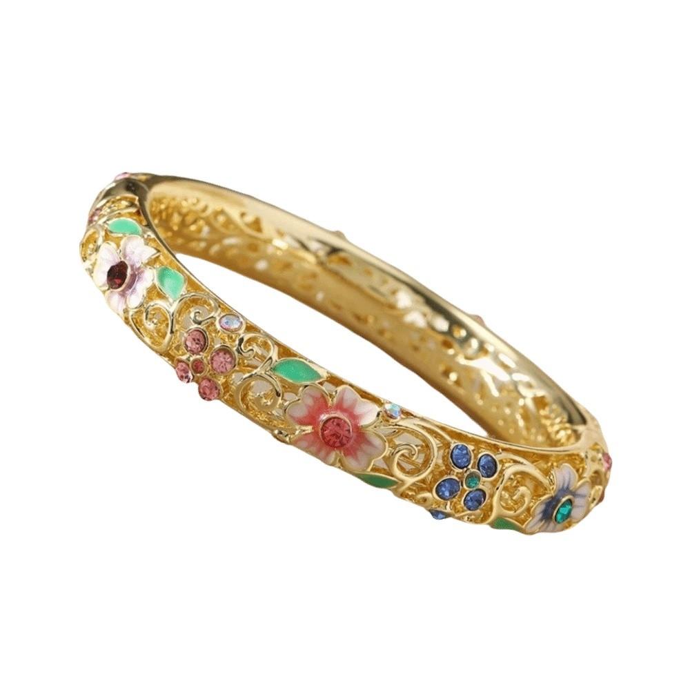 Double Layered Chinese Cloisonne Bangle Zircon Hollow Wire Cloisonne Bracelet Exquisite Elegant Handmade Enamel Bracelet