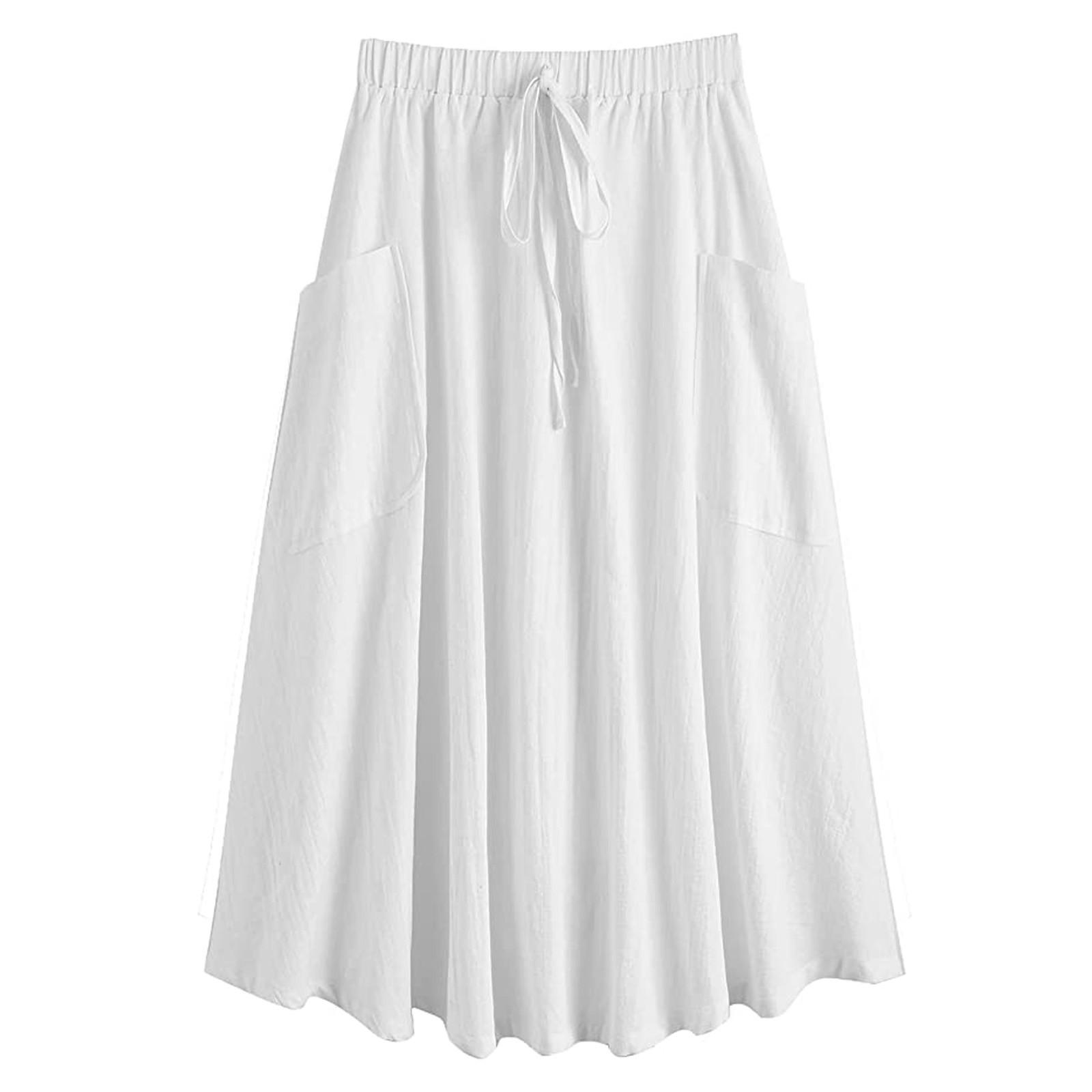 

Женская повседневная плиссированная юбка-миди трапециевидной формы с высокой талией и карманами для выходных XS белый