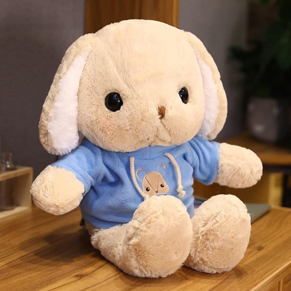 Soothing Plush Rabbit Body Pillow with Droopy Ears (50cm, Khaki & Blue)