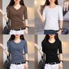 T Shirt For Women V Neck Short Sleeve Polyester Slim Fit Casual Summer Top