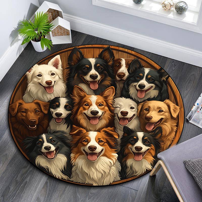 Border Collies Runder Teppich, Teppich für Wohnzimmer Schlafzimmer Sofa Spielzimmer Dekor, Rutschfeste Bodenmatte