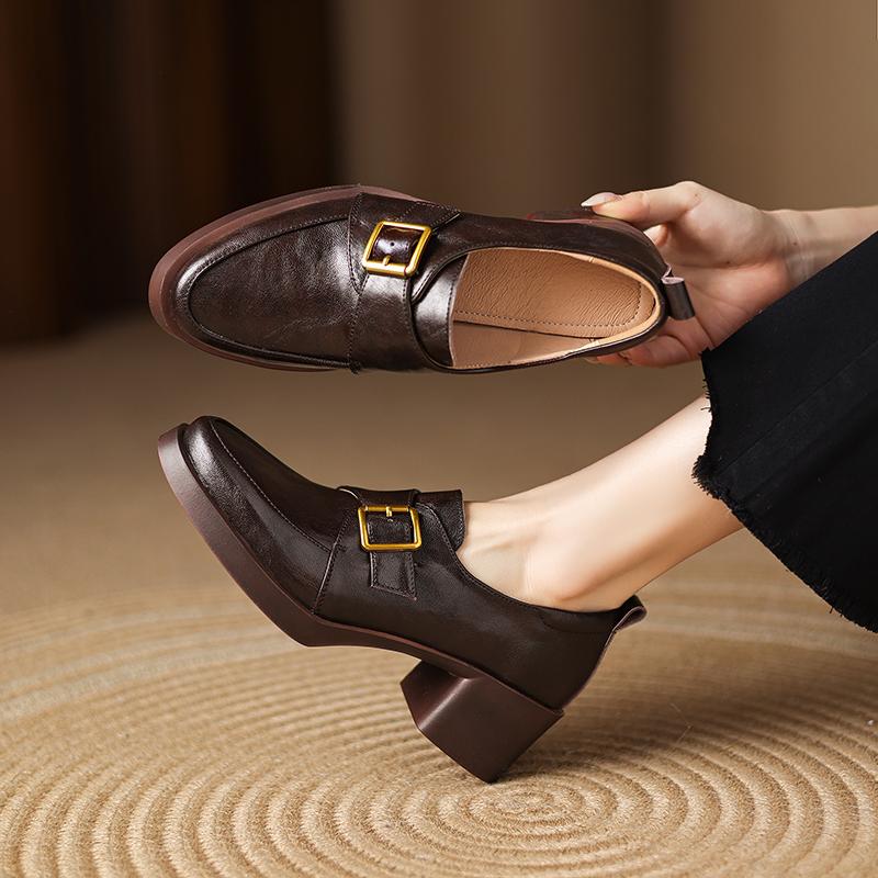 Fashion 2025 New Women Pumps Pointed Toe Women Shoes Chunky Heel Loafers Fashion High Heels Split Leather Ladies Shoes Big Size 43