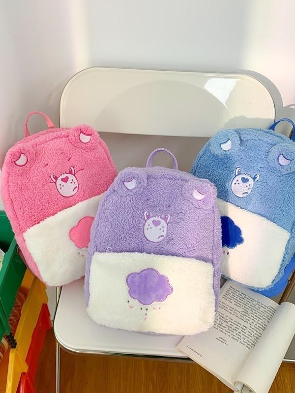 Plush Embroidered Heart Bear Backpack For Students With Durable Nylon Material And Spacious Design
