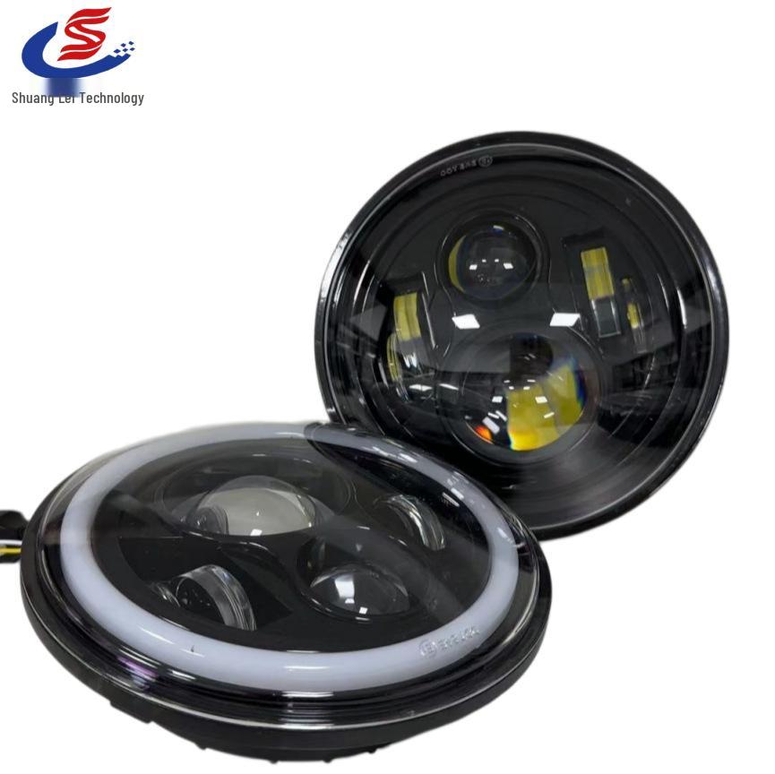 Wrangler 7" Round LED Headlight with Angel Eye Halo for Harley and Cars