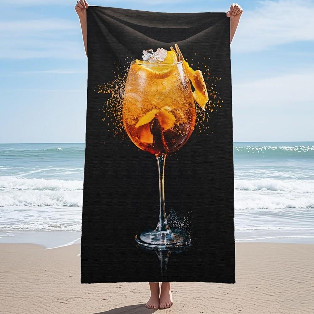 

Vintage Cocktail Print Summer Beach Towel Patterned Sunscreen And Windproof Suitable For Swimming Pool Camping Travel Blanket W40*H60(CM)