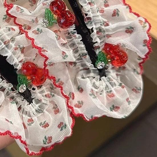 Hair Pin Strong Clamping Force Transparent Mesh Lace Clip with Cherry Decoration Half-Tied Hair Buns Side Hair Accessory