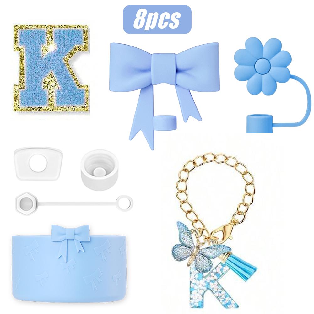 8-teiliges Tassenzubehör-Set für Stanley Cup 30oz 40oz, A-Z Initialen Dekorationen, inklusive Silikon-Strohhalmkappe, Aufkleber