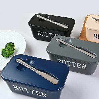 Easy-Clean Lid & Handle - Large Butter Storage Container with Knife - Heavy-Duty PP Plastic Butter Dish - Restaurant Supplies