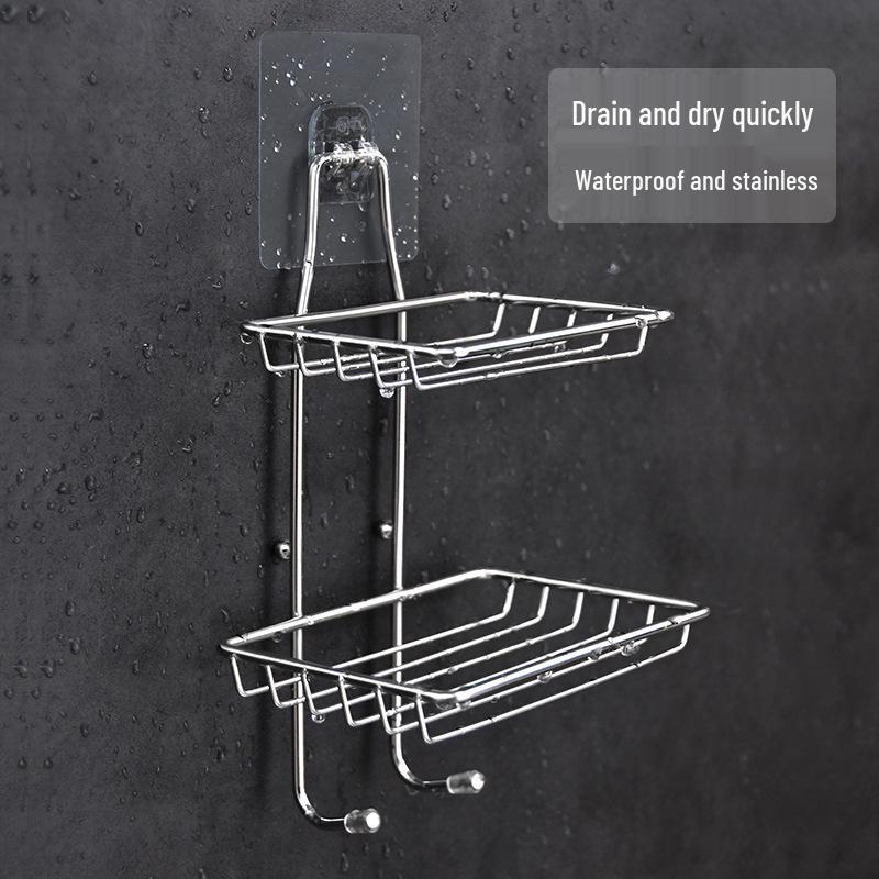 Punch-Free Wall-Mounted Stainless Steel Soap Holder with Drainage