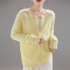 New Brushed Crew Neck Cardigan Solid Color Knitted Wool Sweater Women'S Brushed Jacket Loose Versatile Knitted Sweater