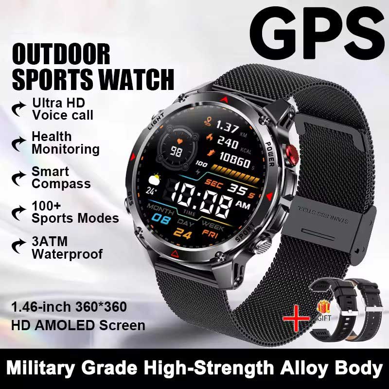 2026 New GPS Map Navigation Smart Watch Men Women Amoled Screen 3ATM Waterproof Sport SmartWatch Compass NFC BT Call Watches Men