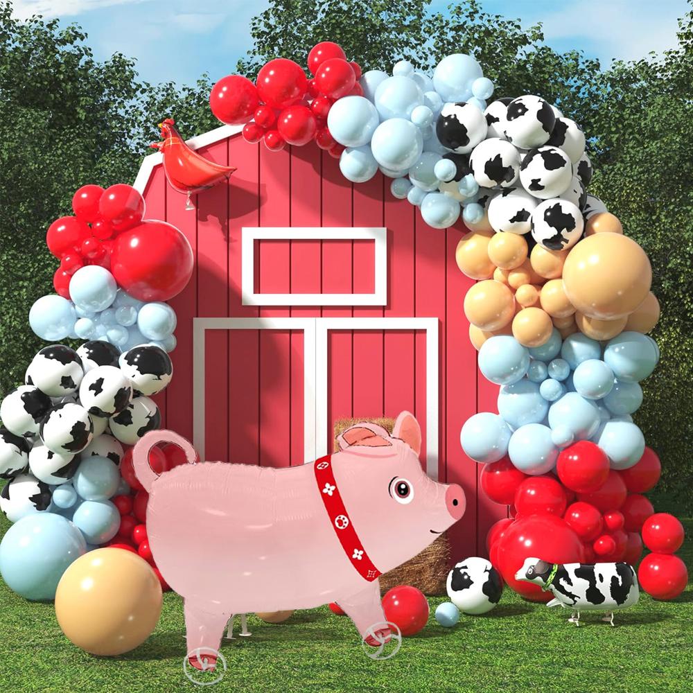 Cartoon Animal Standing with Wheels Pig Aluminum Film Balloon Cartoon Pig Balloon Children's Birthday Party Toy Balloon