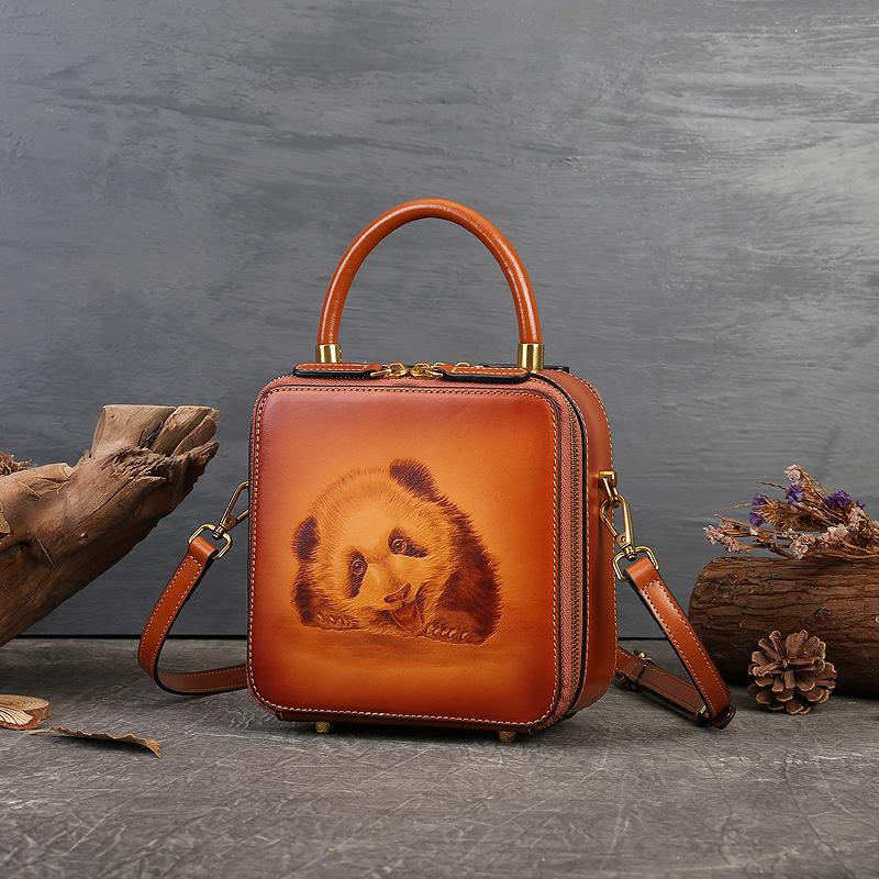 

Женская сумка Johnature из натуральной кожи ручной работы с пирографией, винтажная сумка из воловьей кожи, универсальные сумки на плечо и через плечо