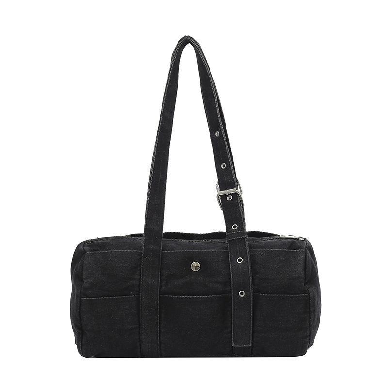 

Japanese Casual Denim Shoulder Bags for Women Simple Large Capacity Ladies Travel Tote Bag Thread Deisgn Female Pillow Handbags чорний