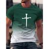 Gradient Christian Cross Pattern 3D Printed T-shirts Fashionable and Round Neck Short Sleeve Sports and Leisure Men's T-shirts