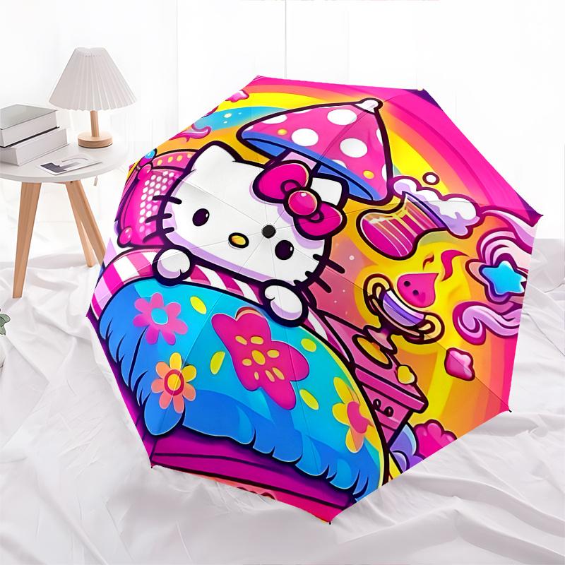 1pc Hello Kitty Mushroom Automatic Opening/Closing Umbrella - Portable Three-Fold Design, 8-Bone Iron Frame Outdoor Umbrella, Perfect Gift for Fans, T