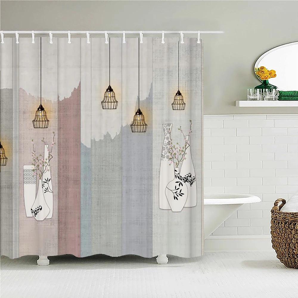 Japanese-style 3D Mount Fuji and Flower Print Shower Curtain With Hook Natural Landscape Home Decoration Bathroom Curtains