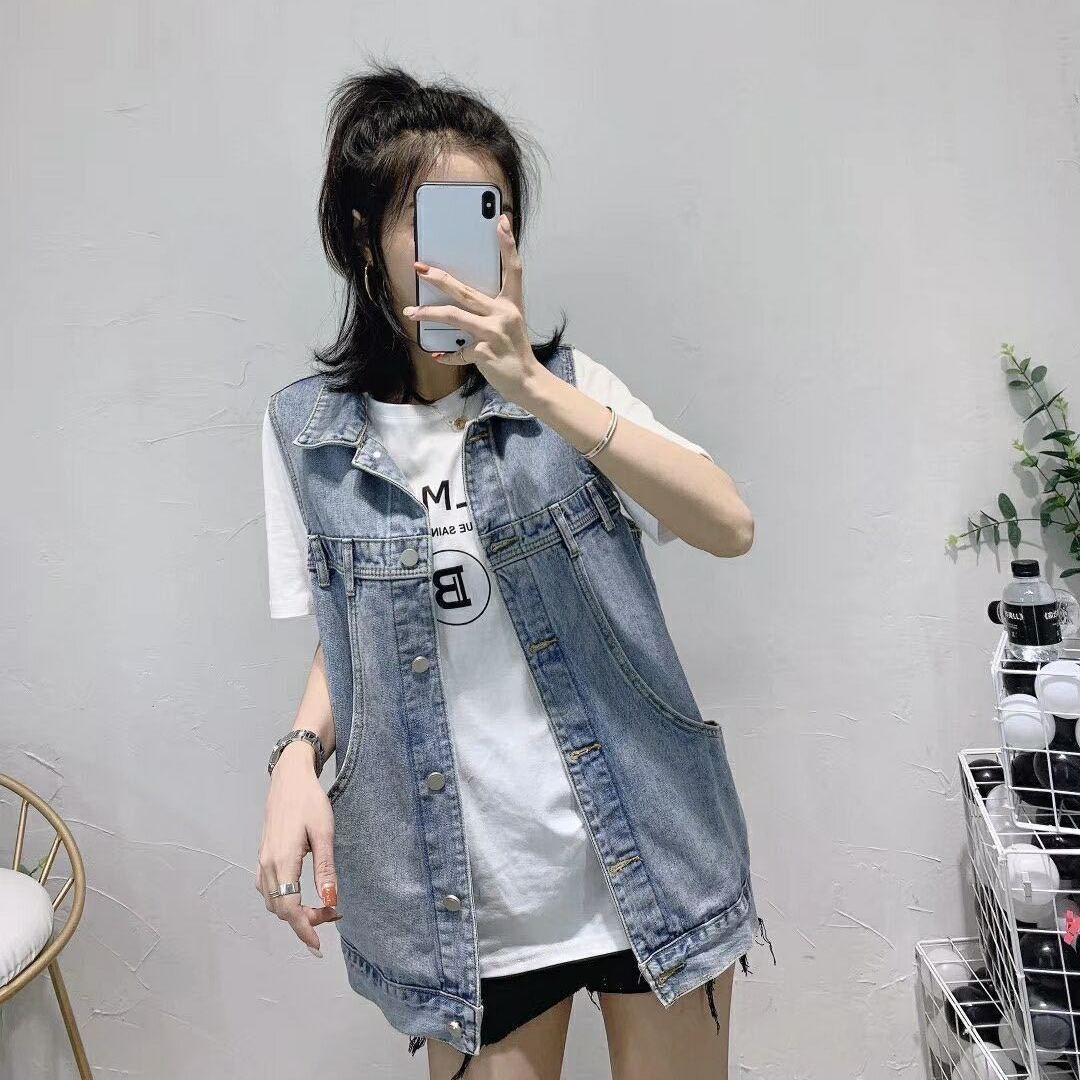 

2021 Весна и Осень Плюс Размер Женская Джинсовая Жилетка Свободная Корейская Куртка Универсальная 2XL светло-синий