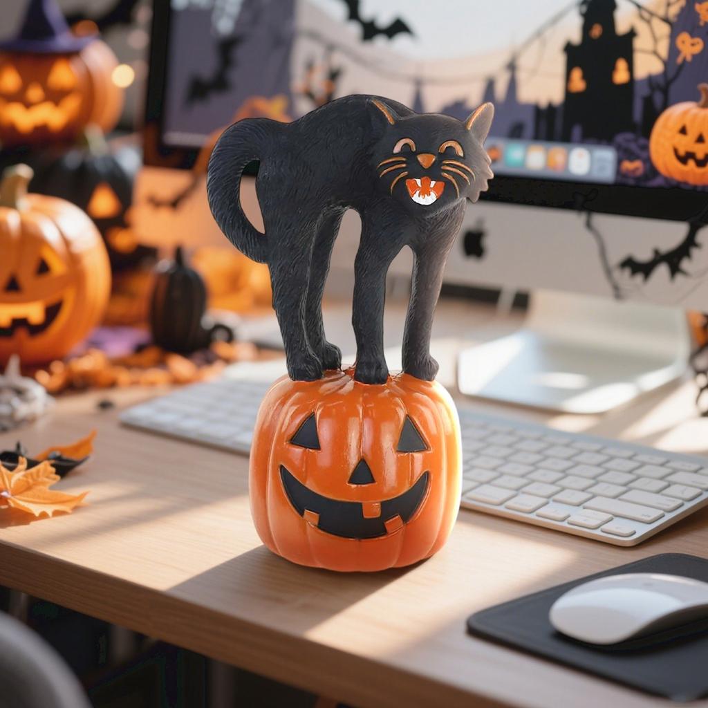 Halloween Trophy Best Costume  Cat On Pumpkin Trophy Scariest Costume Contest Los Muertos Halloween Decor