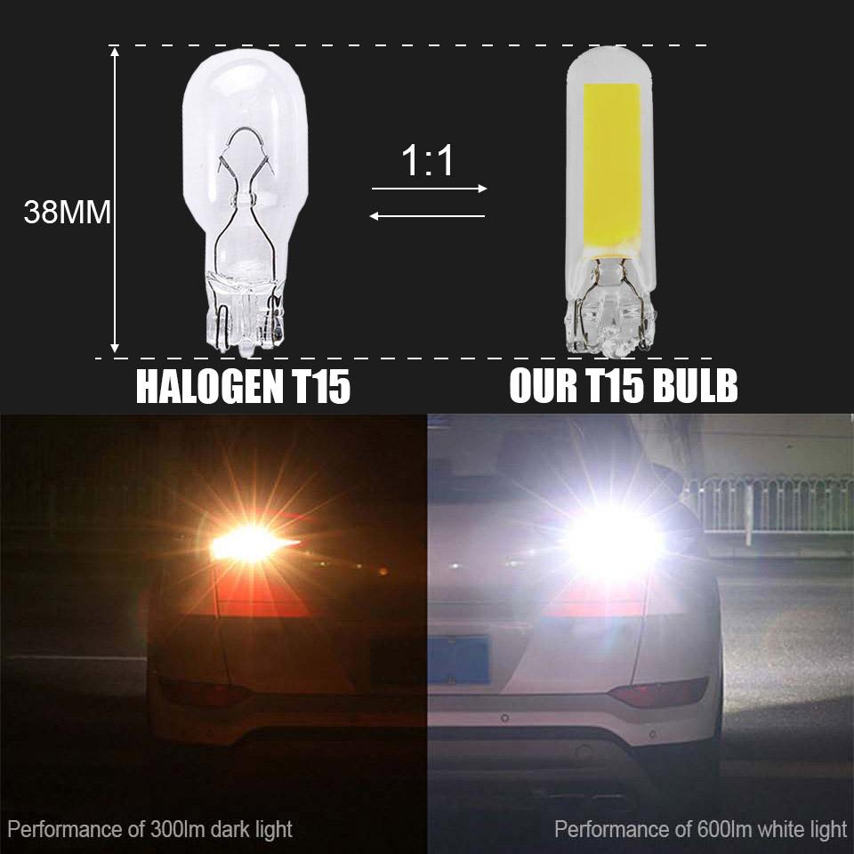2PC Sapphire COB T15 LED W16W Clear Car Signal Light Glass Bulb 902 921 Driver Free Reverse Back Parking Lamp White 6000K 12V