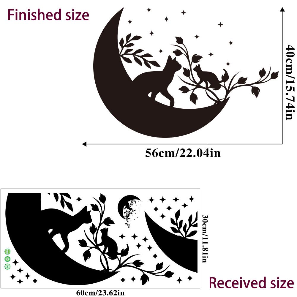 Black Moon Cat Wall Stickers Stars Home Bedroom Decor Peel and Stick Wall Art Removable Vinyl Decals for Room Beautification