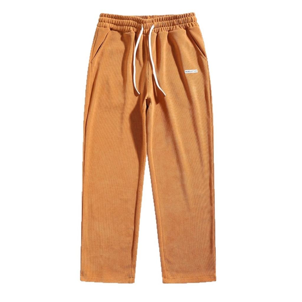 Men's Corduroy Casual Pants Joggers Cargo Pants Drawstring Elastic Waist Baggy Sweatpants with Pockets Fall Winter Straight Leg Trousers for Male