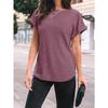 Solid Color Round Neck Ribbed Loose Short Sleeve Casual T Shirt Top For Women