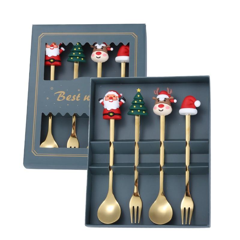 4/6pcs Stainless Steel Spoon Fork Set Gold Silver Coffee Tea Spoon Creative Tableware  Birthday Gift