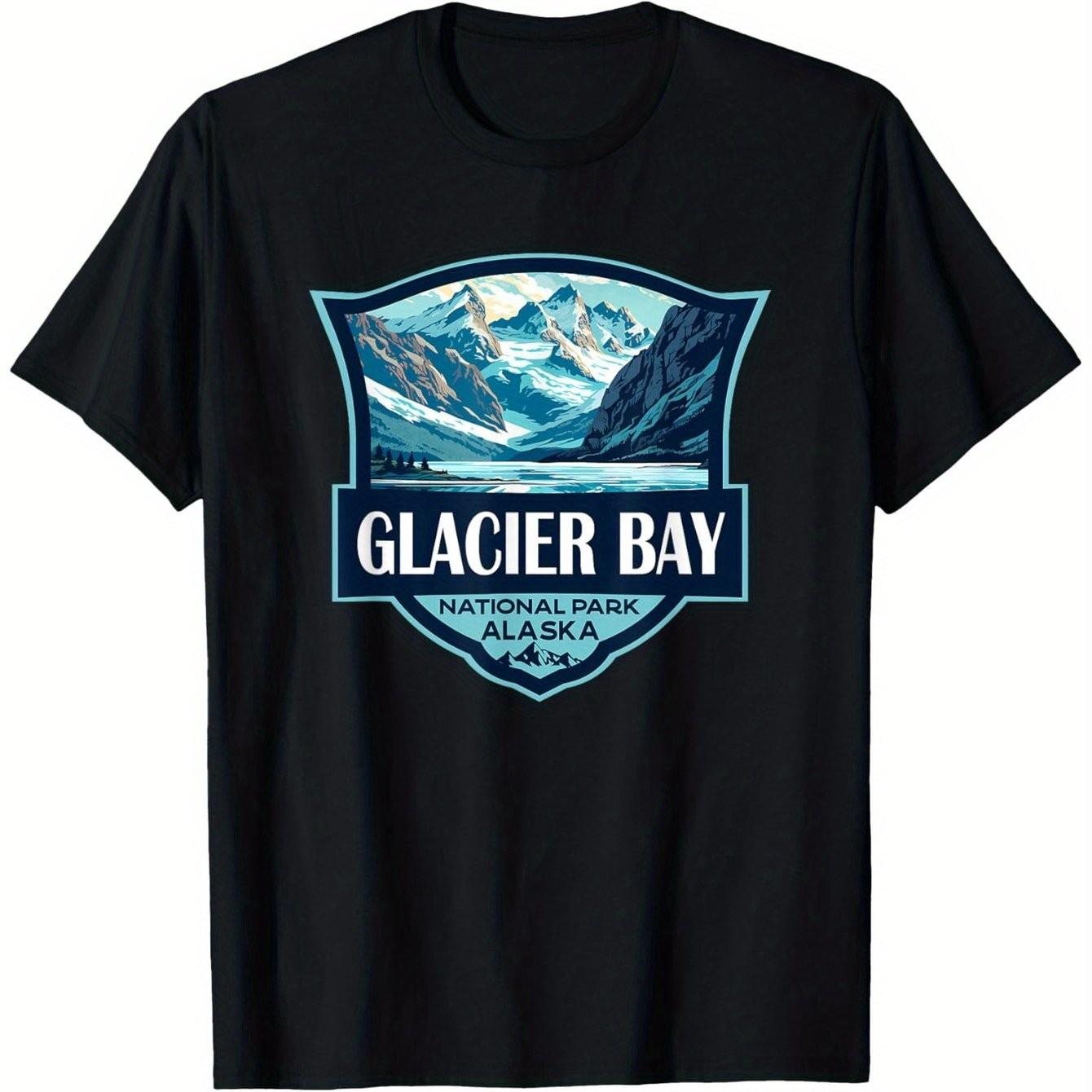 Мужская футболка Glacier Bay National Park Ретро значок Графика Дышащая Повседневная Круглый вырез S