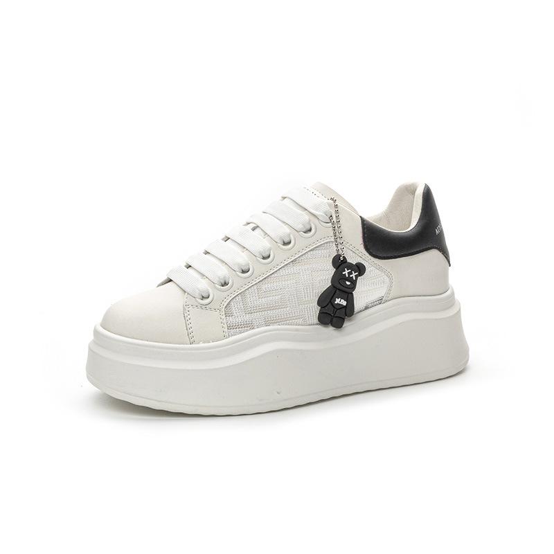 Mesh breathable casual shoes women's summer thin thick-soled heightening white shoes cartoon pendant leather single shoes