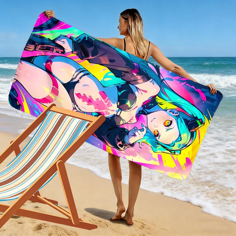 Cyberpunk Edgerunner Print Beach Towel, Large Soft Quick Dry Towel for Beach Camping Swimming