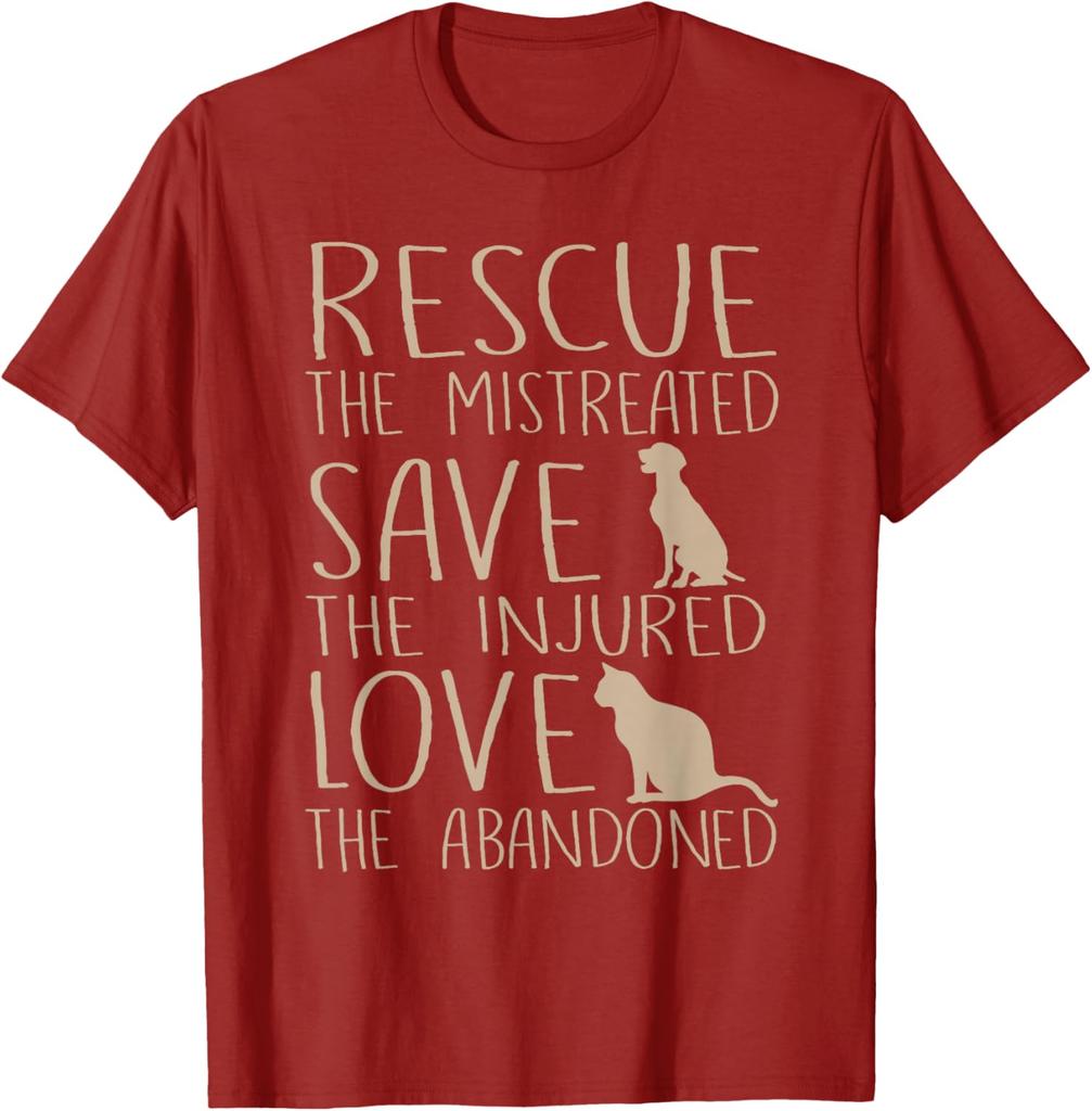 Rescue Save Love Animal Rescue Dog Cat Lover Graphic Tee Short Sleeve Casual TShirt