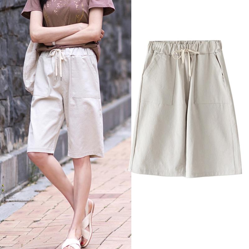 Pantaloni Scurți Femei Vară Ușori cu Talie Înaltă cu Picior Larg Casual Lungime Medie Picior Drept Mărimi Mari Talie Elastică Pantaloni Treisfert pentru Femei