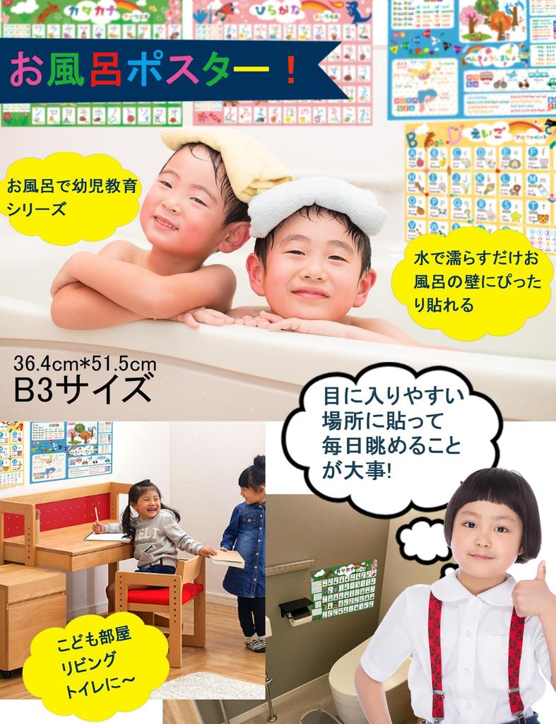 Cube Doctor English Bath Value Set of B3 Chart Hiragana, A-I-U-E-O Alphabet, Posters, 4, Size, A-I-U-E-O