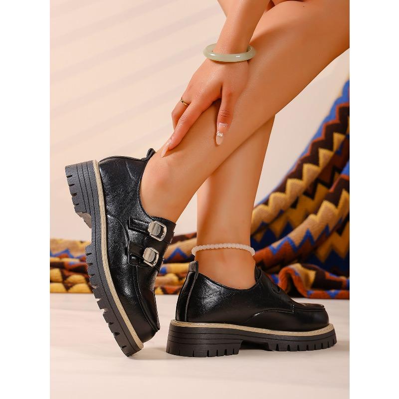 Jesień 2025 Nowe Platformy Mokasyny Muffinowe Damskie Duże Rozmiary Okrągły Nosek Styl Brytyjski Niskie Buty
