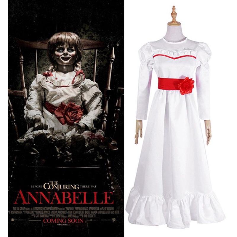 Očarující Annabelle Creation Halloweenská hororová panenka Bílé šaty Pro dívky a dospělé