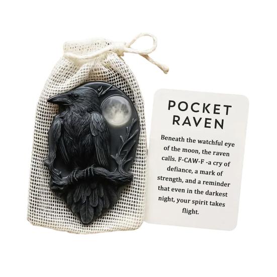 Yousheng Raven Pocket Hug with Positive Card Emotional Support Crow Pocket Token Bird Decoration Inspirational Encouragement Gift