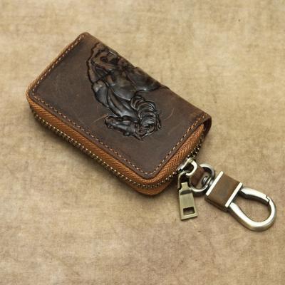 Retro Leder Schlüsselanhänger Halter Geldbörse Herren Echtleder Autoschlüsselhalter Schlüsselhalter Pferde Design Schlüsseletui für Autoschlüssel