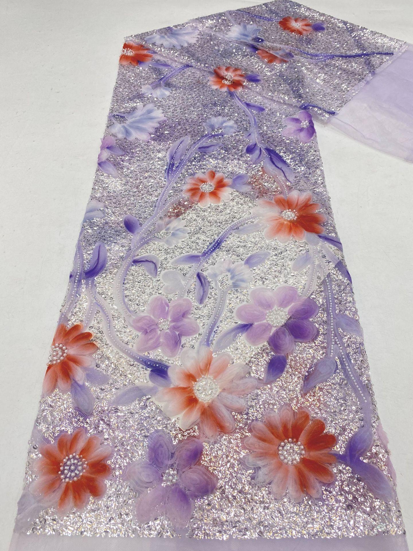 New Style Ribbon Printed Embroidery + Bead Tube Embroidery + Sequin Embroidery Women s Dress Gown Children s Clothing Fabric