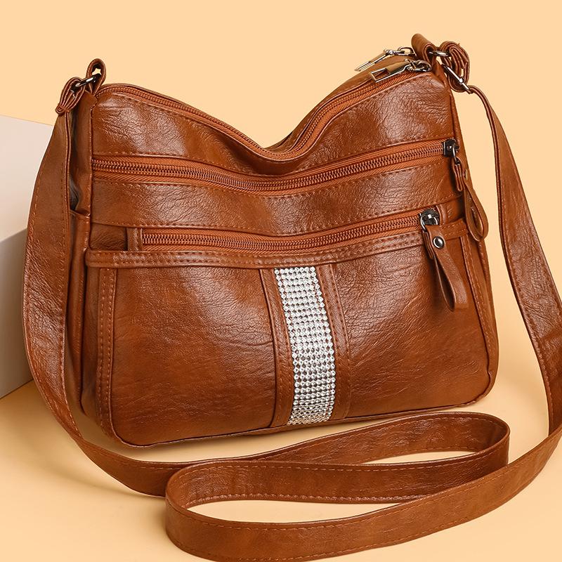 New messenger bag soft leather shoulder bag retro simple fashion large capacity multi-pocket women's bag