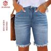 Stretch Slimming Hip Lifting Abdomen Fashionable Casual All-matching Shorts With 5 Points Of Foot Opening Irregular Denim Women