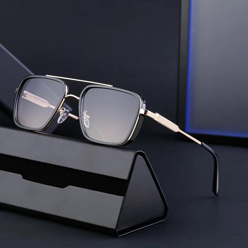 Men Square Metal Sun Glasses Fashion Big Frame Sunglasses Women Retro Sun Glasses Vintage High Quality