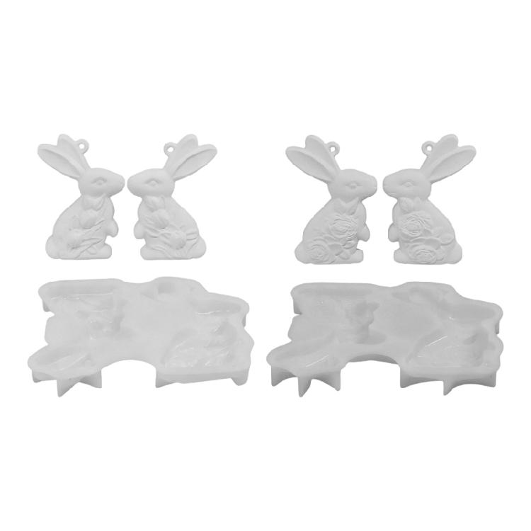 

2PCS Artistic Rabbit Shape Silicone Molds Moulding Tool For Cake Toppers And Easter Day Gift Charm Pendant Casting Molds 1