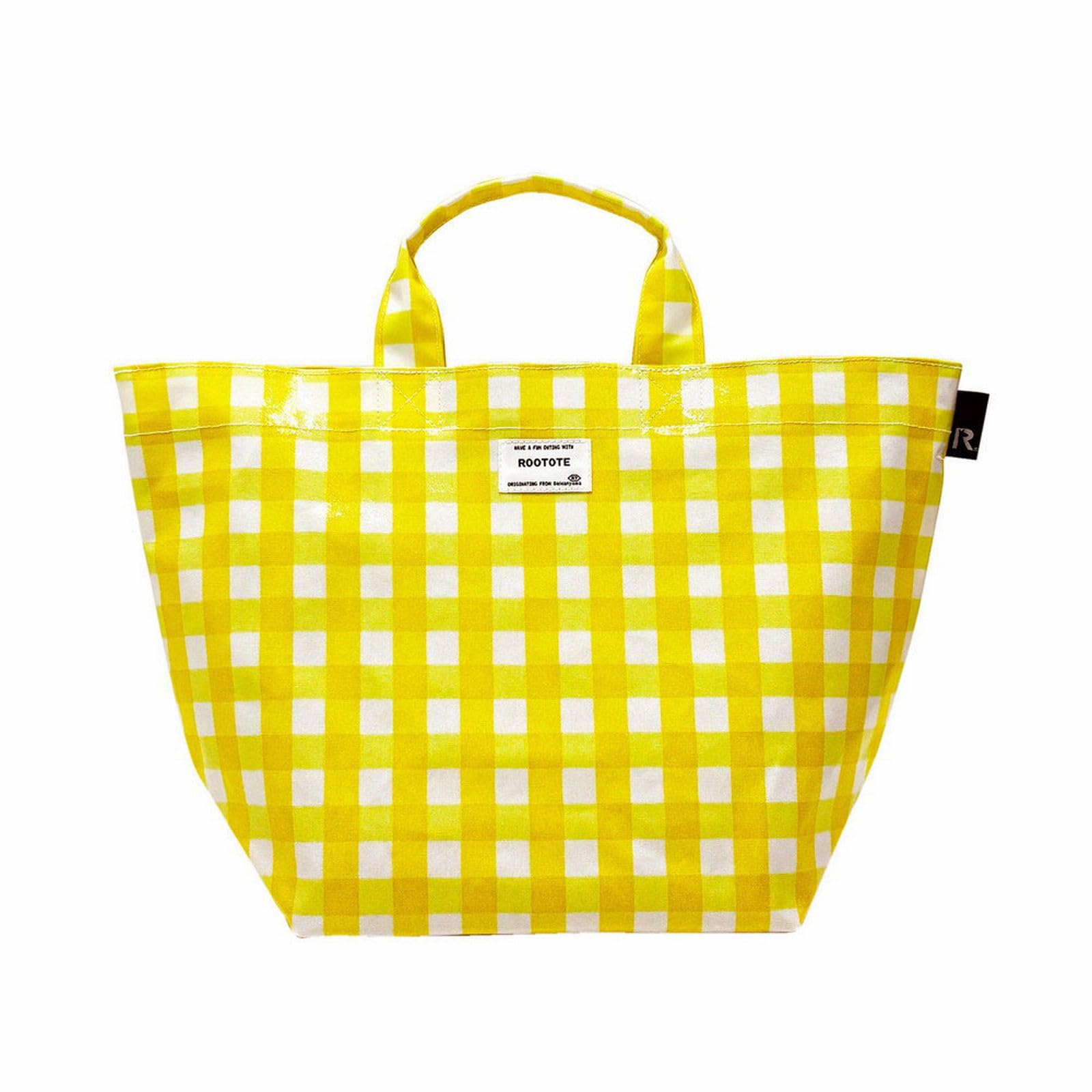 

horizontal tote gingham SN Deli Laminate Q 1030 [Rootote] Boat-shaped bag, sub-bag, check, (03 Check_Yellow)