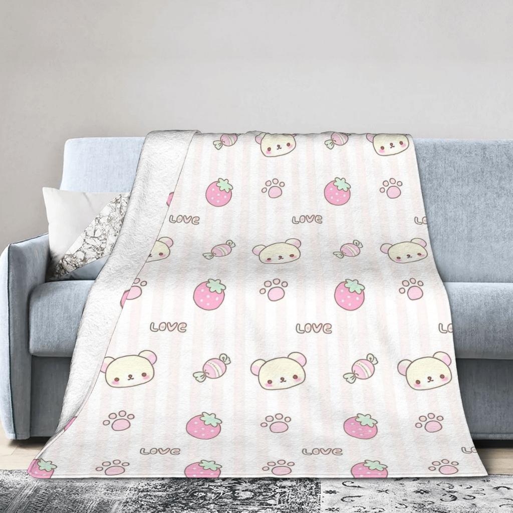 Rilakkuma Candy Strawberry Korilakkuma Blankets Flannel Throw Blanket Summer Air Conditioning Personalised Soft Warm Bedsprea,