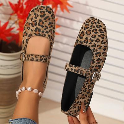 Women's Wide Width Leopard Print Buckle Loafers - Lightweight Slip-On Casual Shoes for Spring/Fall, Fashion Everyday Flats