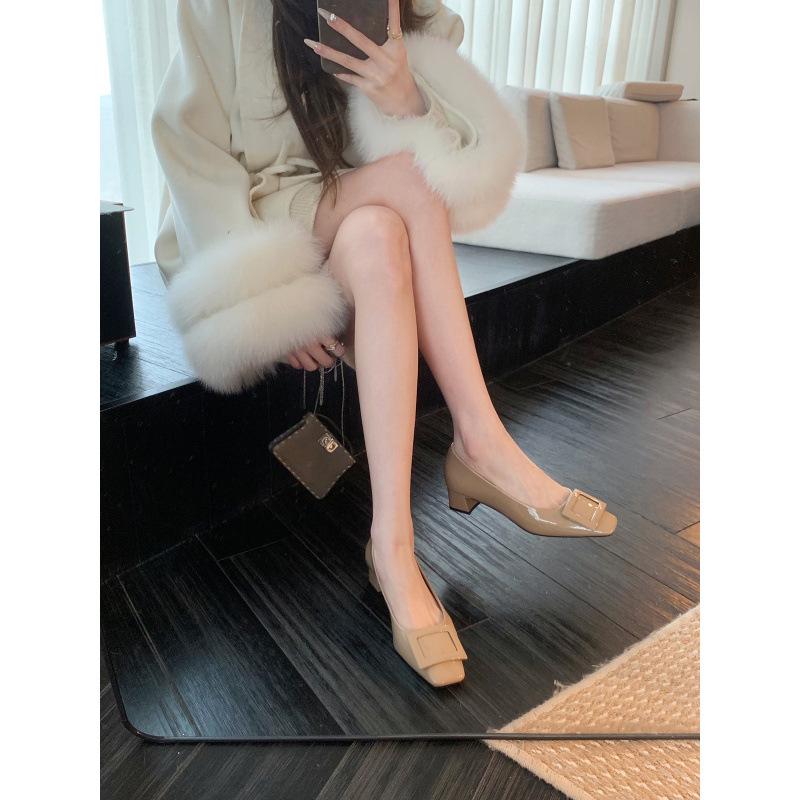 Classic square buckle commuter thick heel square head elegant temperament high heel single shoes spring