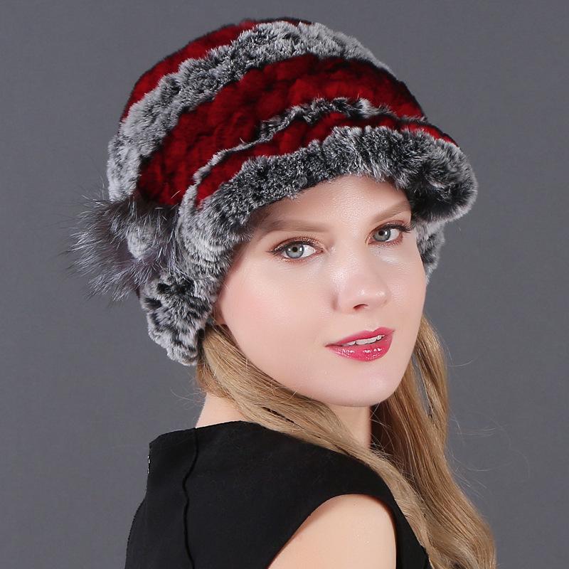 Women's Fashion Warm Rex Rabbit Hair Woven Hat Women's Winter Hat Fur Cap