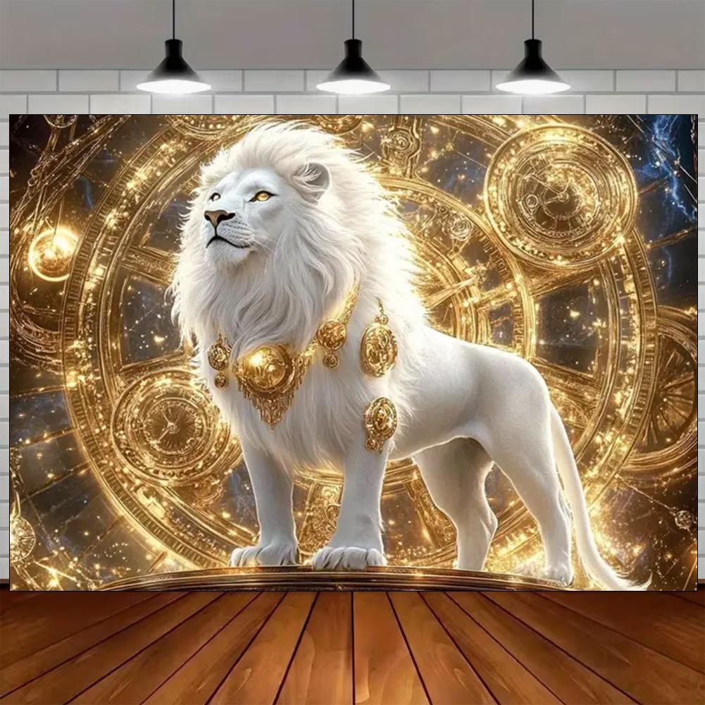 Luxury White Lion Backdrop Supplies White and Gold Regal Animal Background Birthday Photozone Party Decoration Photography Props