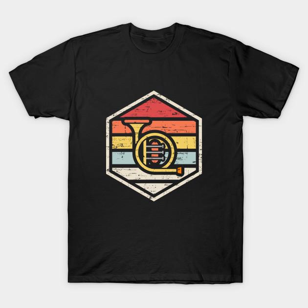 

Men Black Print T-shirt Retro Badge French Horn No-Cut Transfer Paper Print Cotton Tshirt M чорний